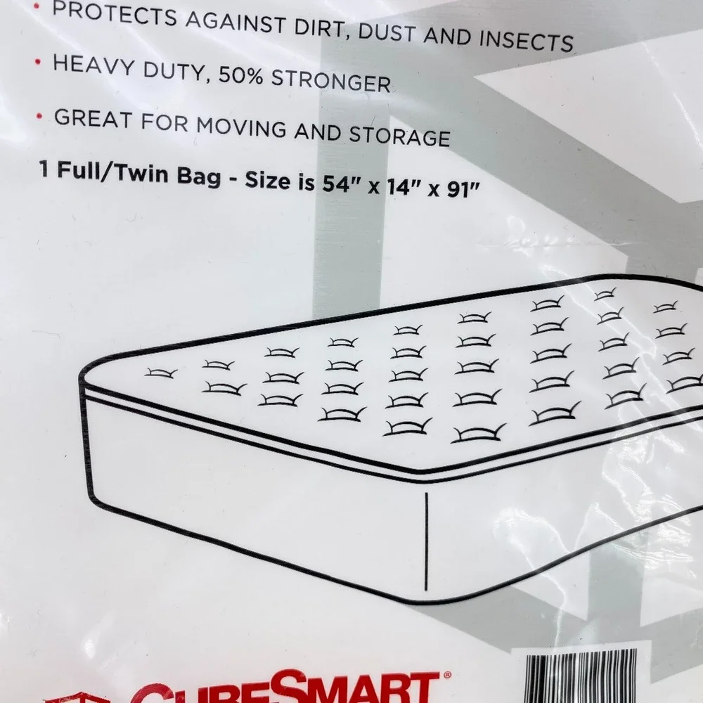 CubeSmart Twin Full Plastic Mattress Bag 54x91 For Moving Storage CS-9015 Clear